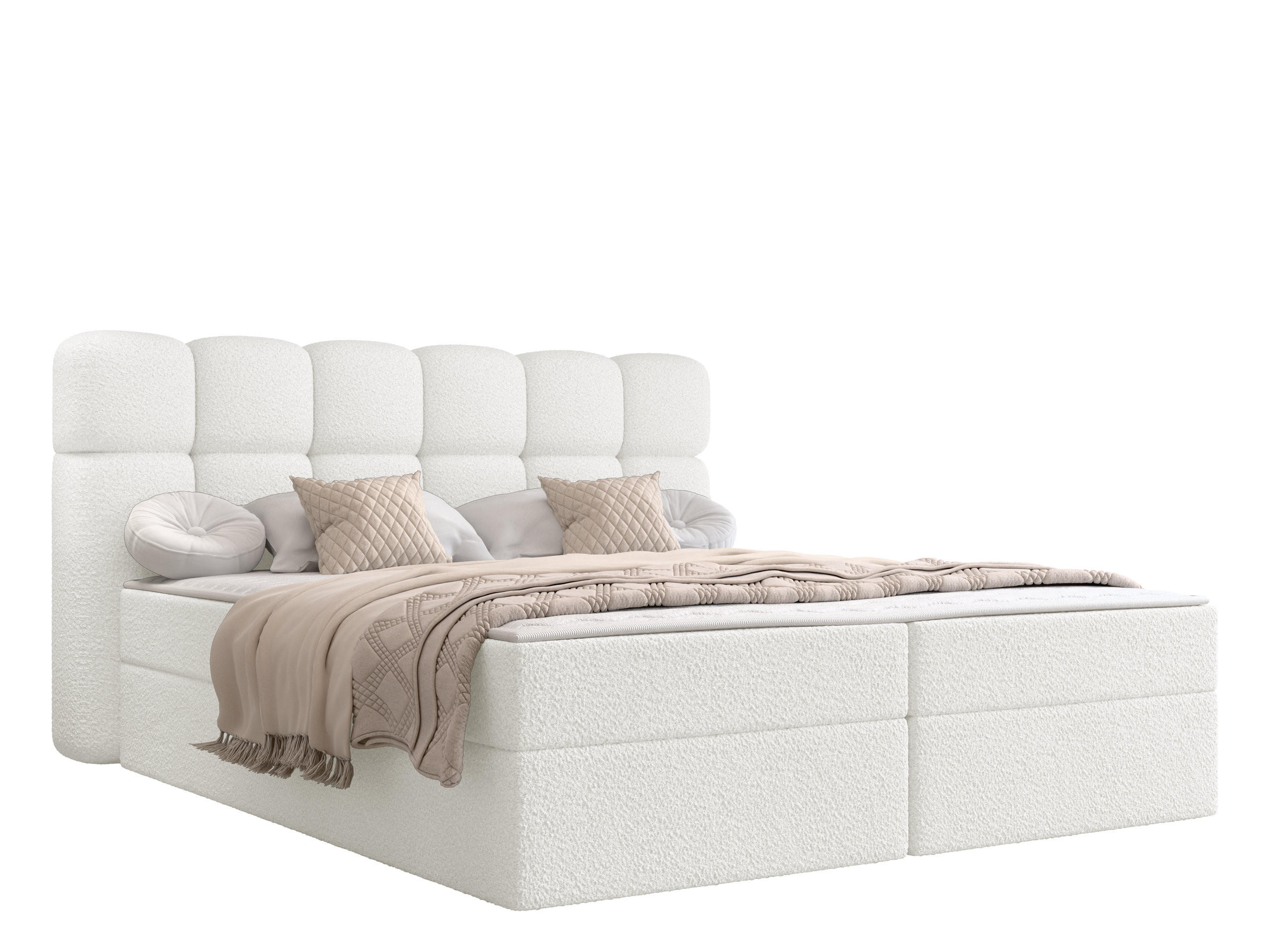 BOXBETT Softi 2 Boucle - H3 - Creme/Schwarz, Holz/Holzwerkstoff (140/200cm) - MIRJAN24