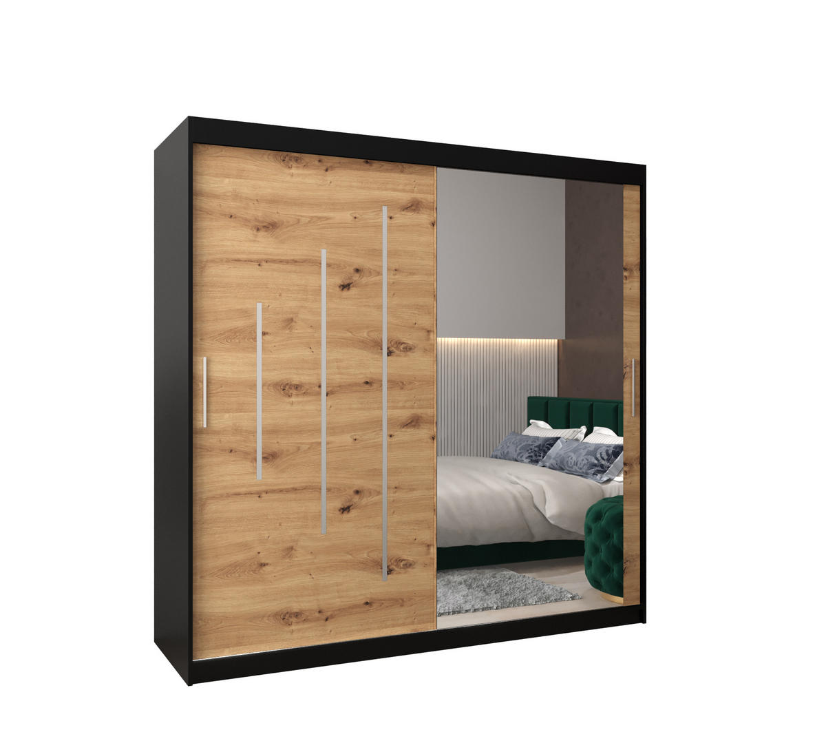 SCHWEBETÜRENSCHRANK 200/200/62 2-türig - Silberfarben/Schwarz, Holz/Kunststoff (200/200/62cm) - Abiks Möbel