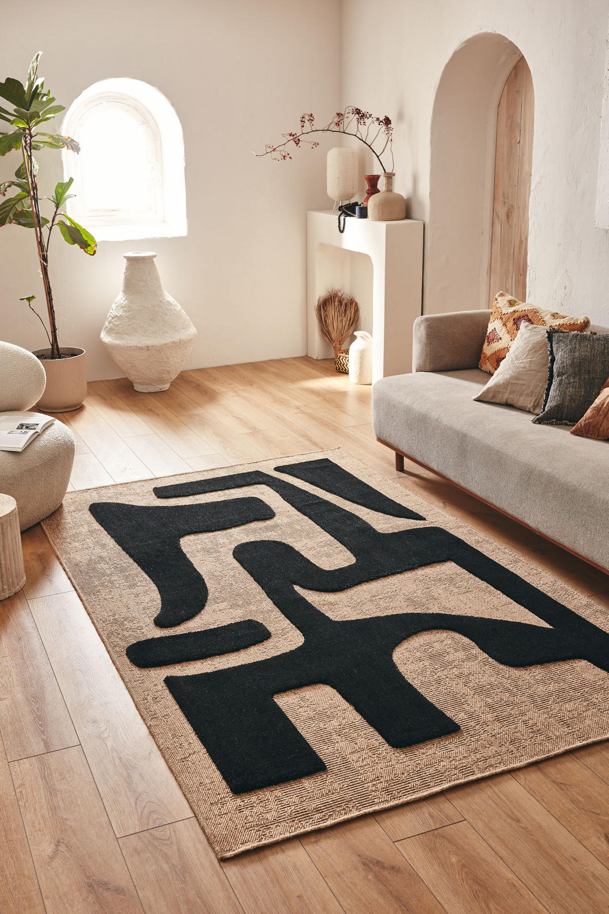TEPPICH mit Juteoptik abstraktem schwarzen Palma 200x290 cm - Schwarz, Textil (200/290cm) - Nazar Rugs
