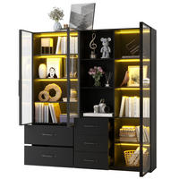 VITRINE in Schwarz Aufbewahrungsschrank mit LED und Schubladen, 80/40/160 cm, Spanplatte+Glass - Transparent/Schwarz, Holzwerkstoff (140/160/40cm) - STILVORA