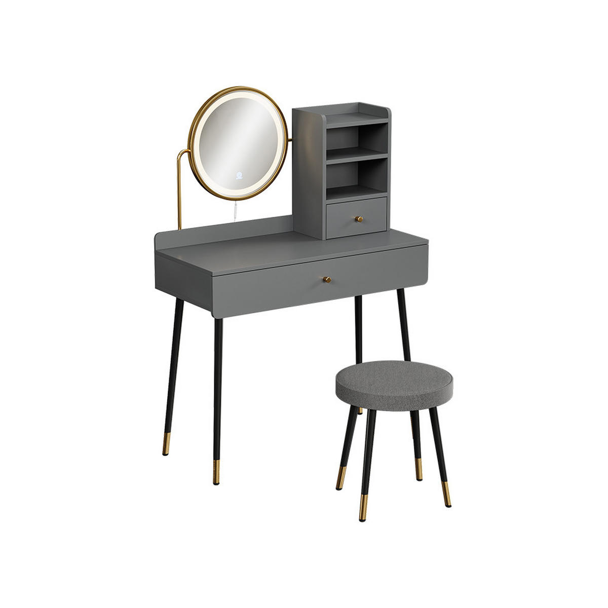 SCHMINKTISCH Mirela Grau 90 cm mit LED-Spiegel und Hocker - Grau, Holzwerkstoff (90/130/40cm) - Vicco