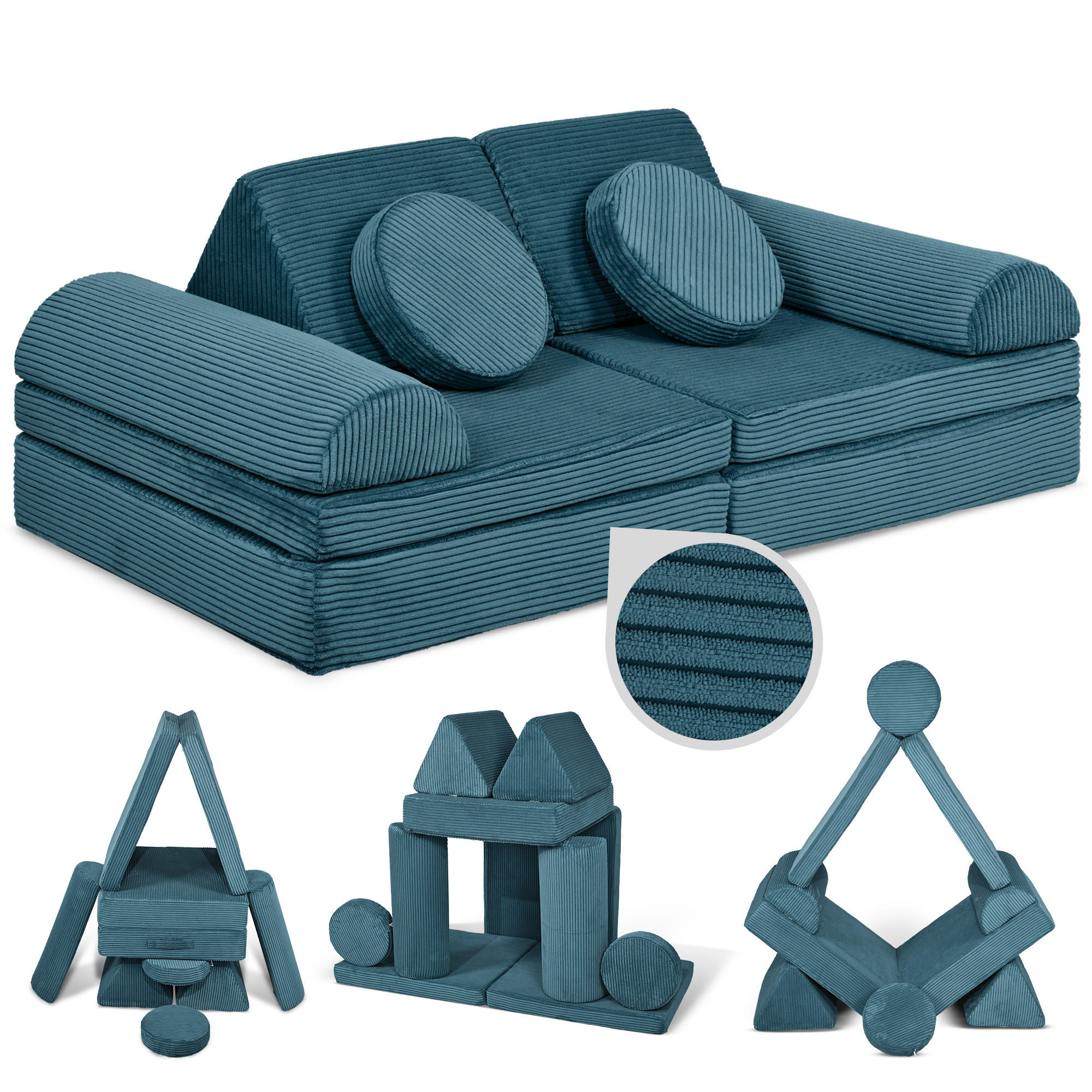 SPIELSOFA Kinder Fantasiewelt 8tlg - Dunkelgrün, Textil (150/55/66cm) - Linodino