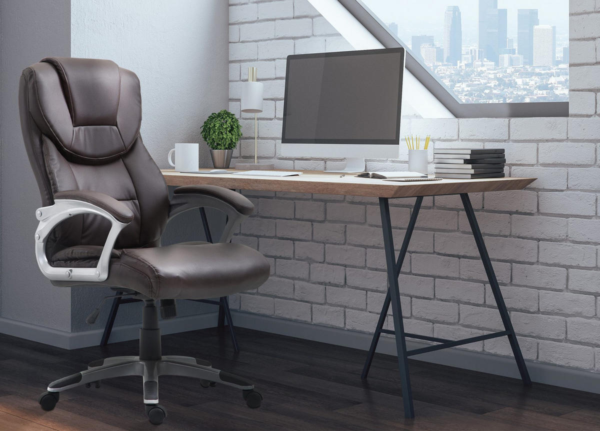 CHEFSESSEL Lederlook Braun - Braun/Grau, Kunststoff/Textil (65/109/73cm) - CLP