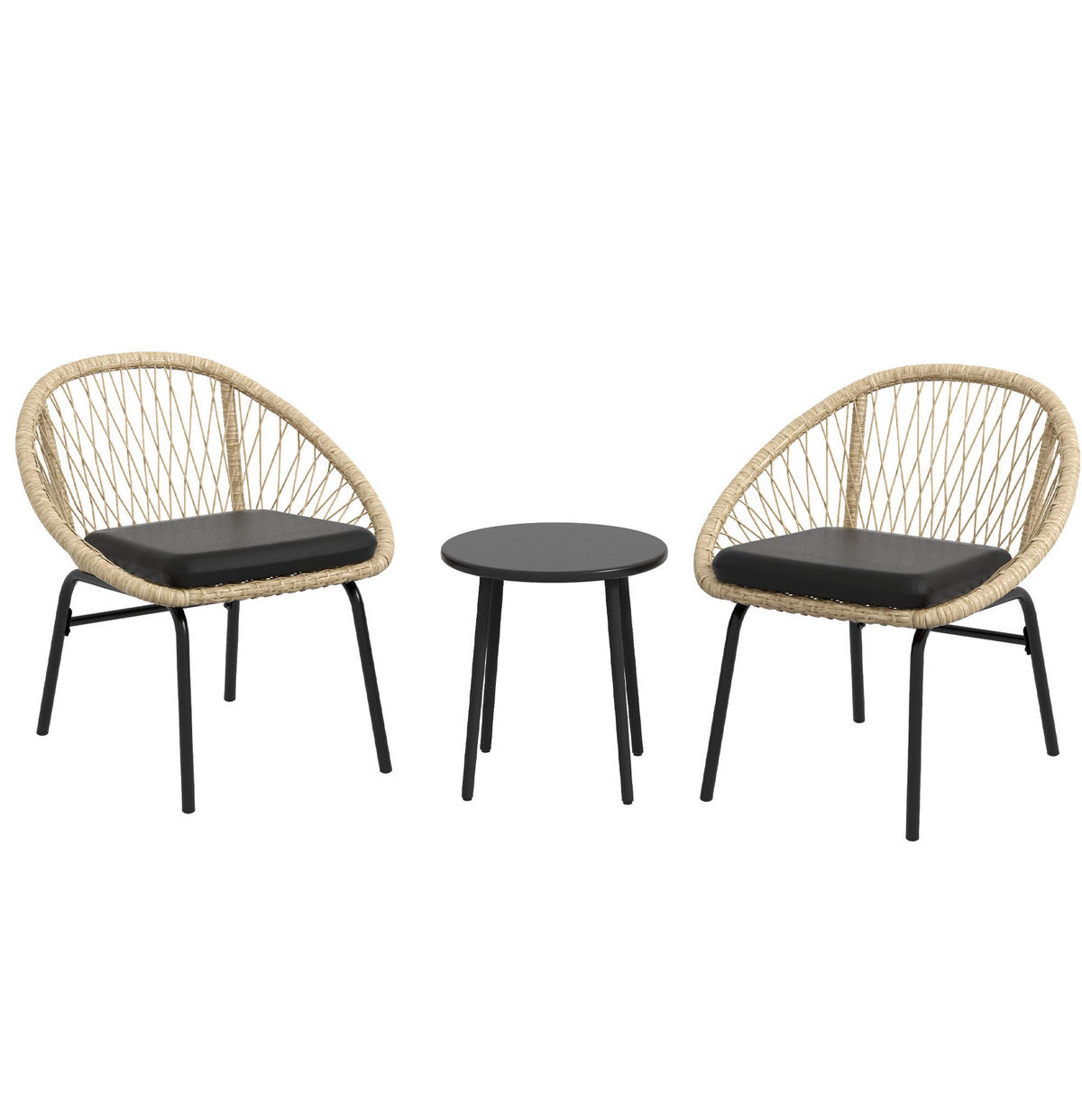 BALKONSET Gartenmöbel-Set aus Rattan mit 2 Stühlen und Rundtisch Gelb - Gelb, Naturmaterialien