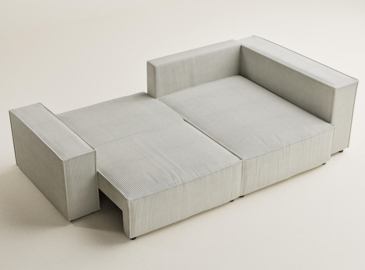 ECKSOFA MIT SCHLAFFUNKTION Tonga Creme Samtstoff - Creme/Schwarz, Holz/Holzwerkstoff (255/105cm) - Maison de Reve