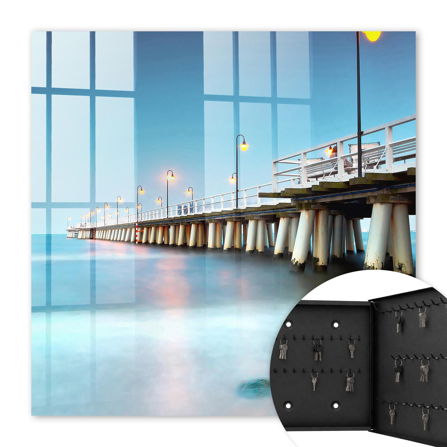 SCHLÜSSELBOX Schwarz 30x30 cm- Türöffnung nach rechts - Mole am Meer - Blau, Metall (30/30/5cm) - TULUP