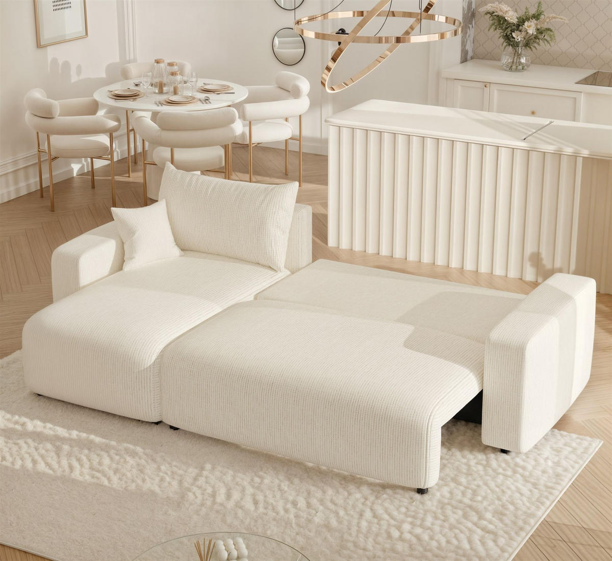 ECKSOFA Luna Mit Schlaffunktion - Creme, Holzwerkstoff/Textil (248/145cm) - Fun Möbel