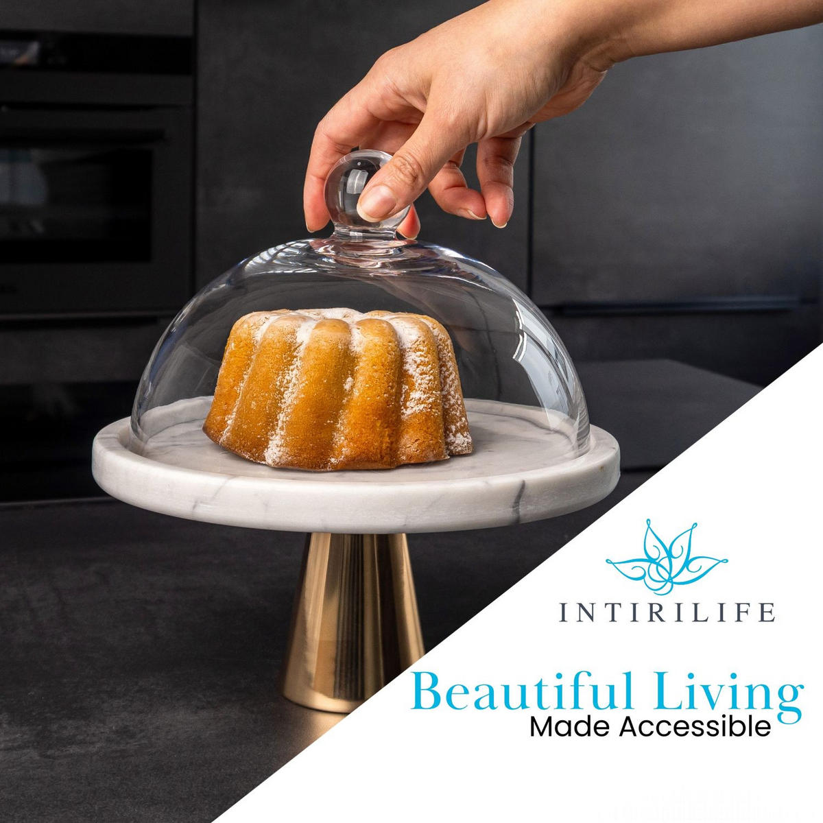 KUCHENPLATTE Tortenständer 24.8/16.8 cm - Weiß, Stein (24.8/16.8/24.8cm) - Intirilife