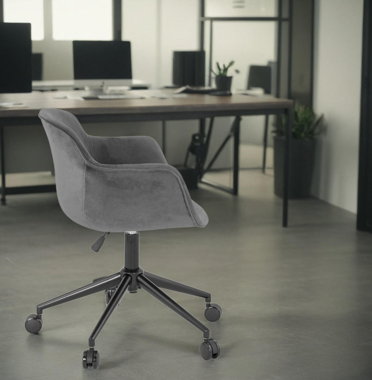 BÜROSTUHL Samt mit Rollen, 360° drehbar und höhenverstellbar PILANO, Anthrazit 54x59x80 cm - Anthrazit/Schwarz, Textil/Metall (59/80/54cm) - KADIMA DESIGN