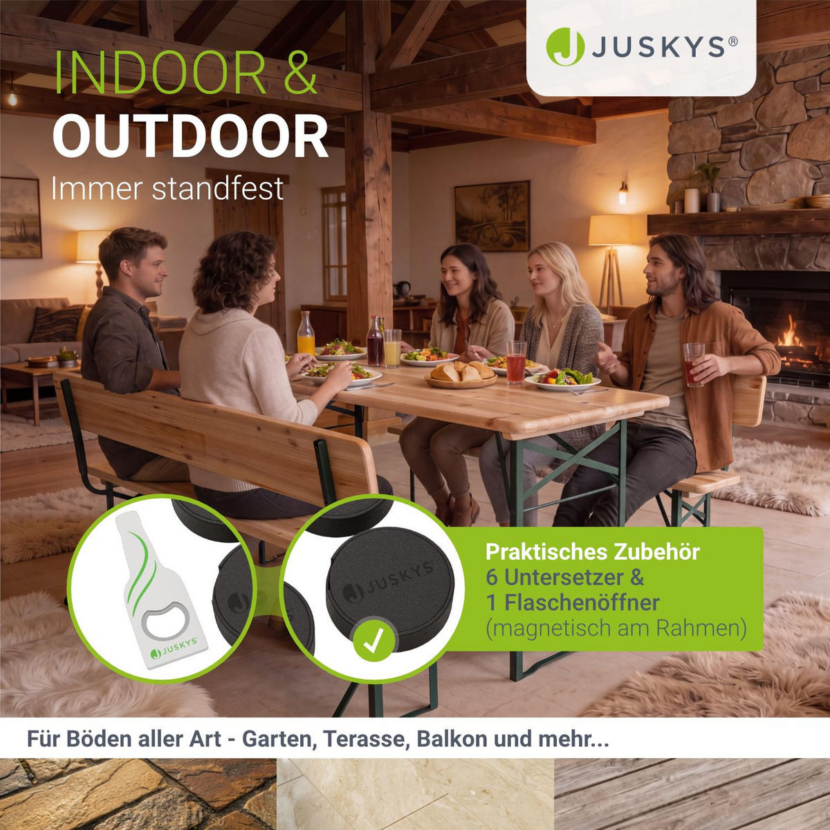 BIERZELTGARNITUR Kempten natur 170x70x75 cm klappbar - Naturfarben, Holz - Juskys