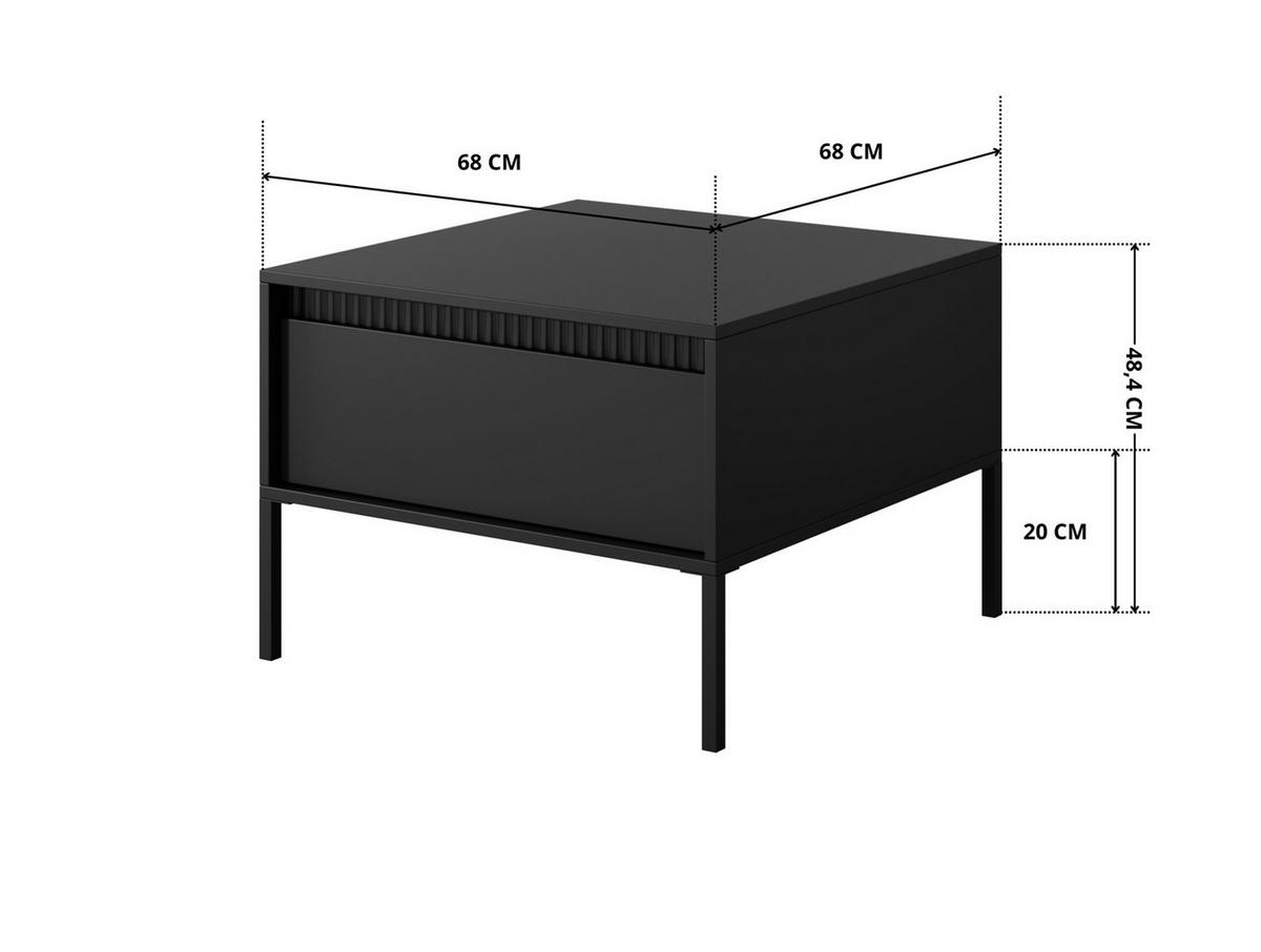 COUCHTISCH Ferrato F 68x68 cm Schwarz Matt - mit 1 Schublade i Riffel-Leiste - Schwarz, Holz/Holzwerkstoff (68/68/48cm) - Ravio