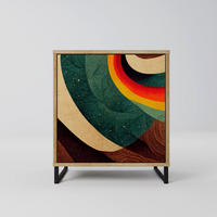 SIDEBOARD COLORFUL STRANDS, Eichefarben, 57,5x42x67,5 cm, Schwarze Metall-Rahmenfüße - Eichefarben/Multicolor, Holzwerkstoff/Metall (57.5/67.5/42cm) - SpaceRebels