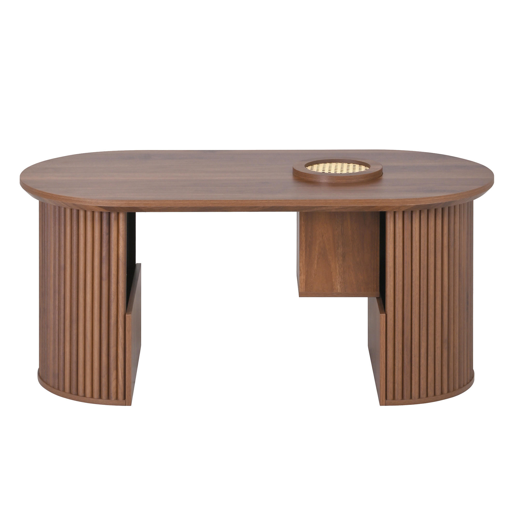 COUCHTISCH 105/50/46,5 cm in Nussbaum mit Ablagefächern und ovaler Form - Nussbaumfarben, Holzwerkstoff (105/50/46.5cm) - Flora Grace
