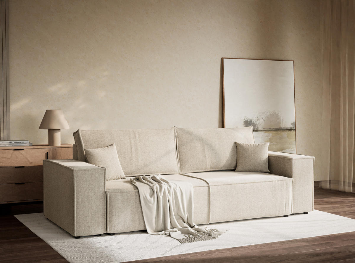 ROZKLÁDACÍ POHOVKA Milos, textil, béžový - černá/béžová, dřevo/kompozitní dřevo (255/70/105cm) - Maison de Reve