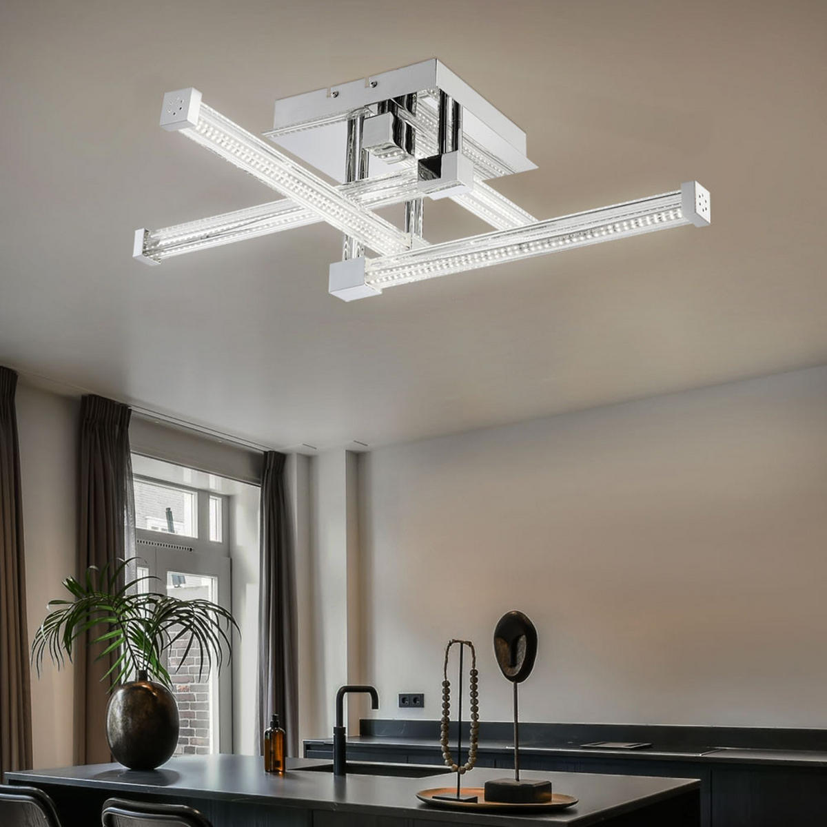 LED DECKENLEUCHTE Metall Glas Silber - Silberfarben, Glas (69.2/69.2/18.9cm) - Globo Lighting