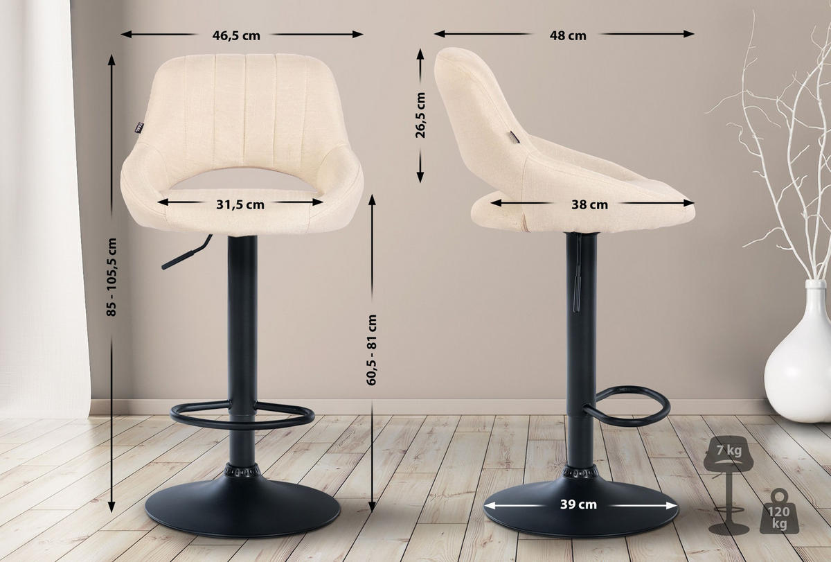 BARHOCKER 2er Set Stoff creme - Creme, Textil (47/85/48cm) - CLP