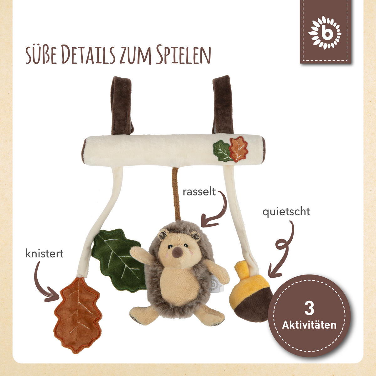 KINDERWAGENKETTE Plüsch Igel - ab Geburt - Braun, Textil (21/30cm) - Bieco Spielwaren