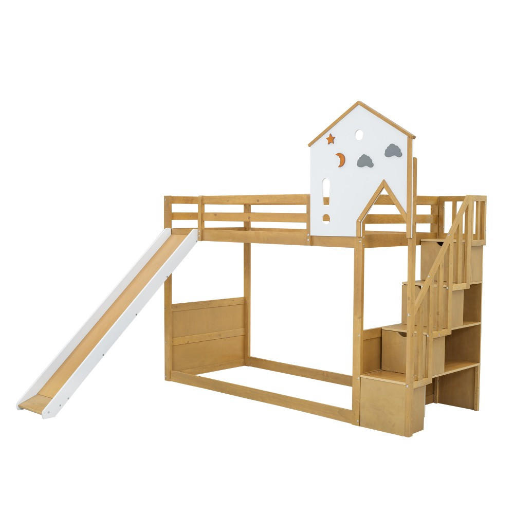 ETAGENBETT 90x200cm in Natur mit 3 Schließfächer in der Treppe - Naturfarben, Holz (90/200cm) - KOMHTOM