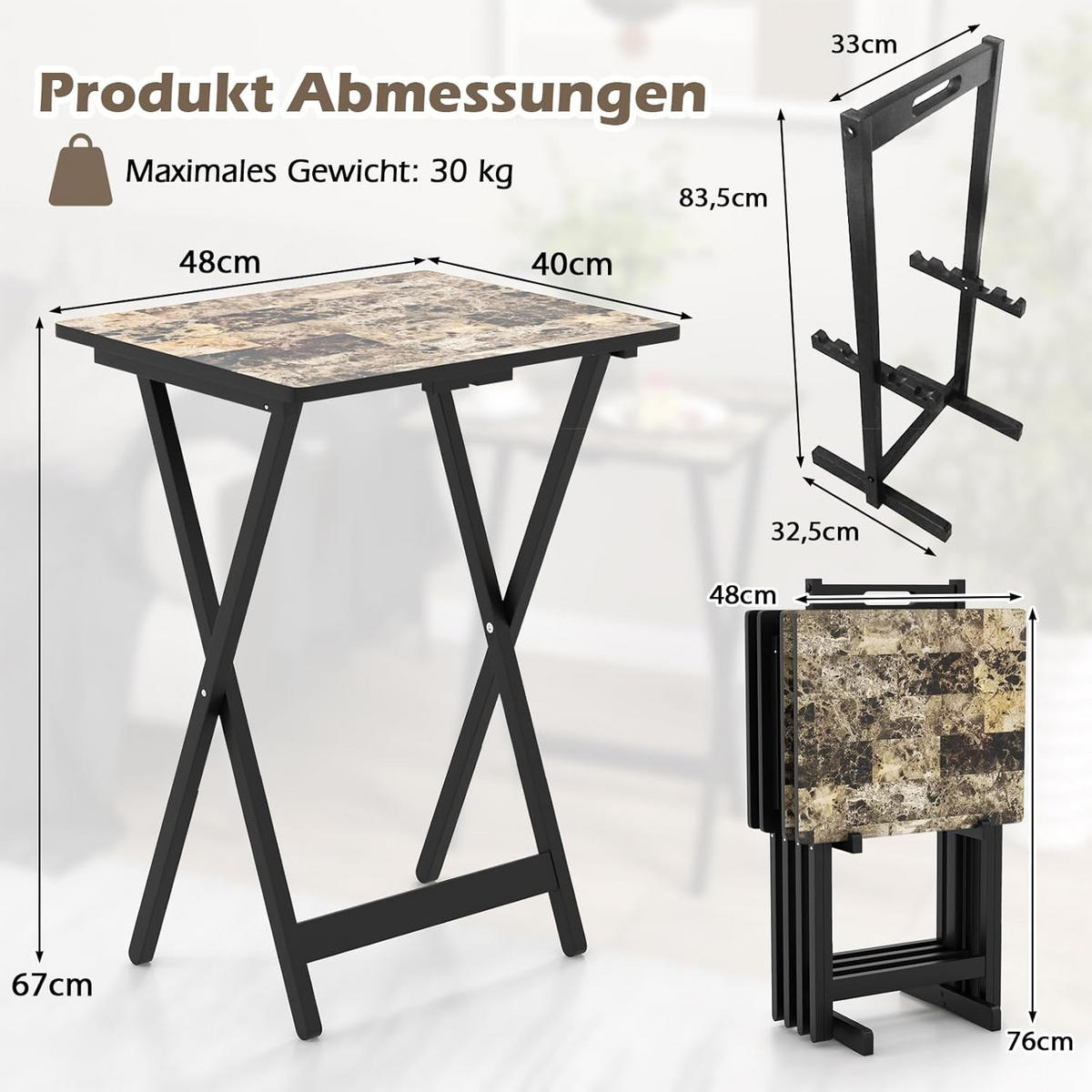 UTEBORD Svart (4 delar) - Svart, Träbaserade material (40/48/67cm) - COSTWAY