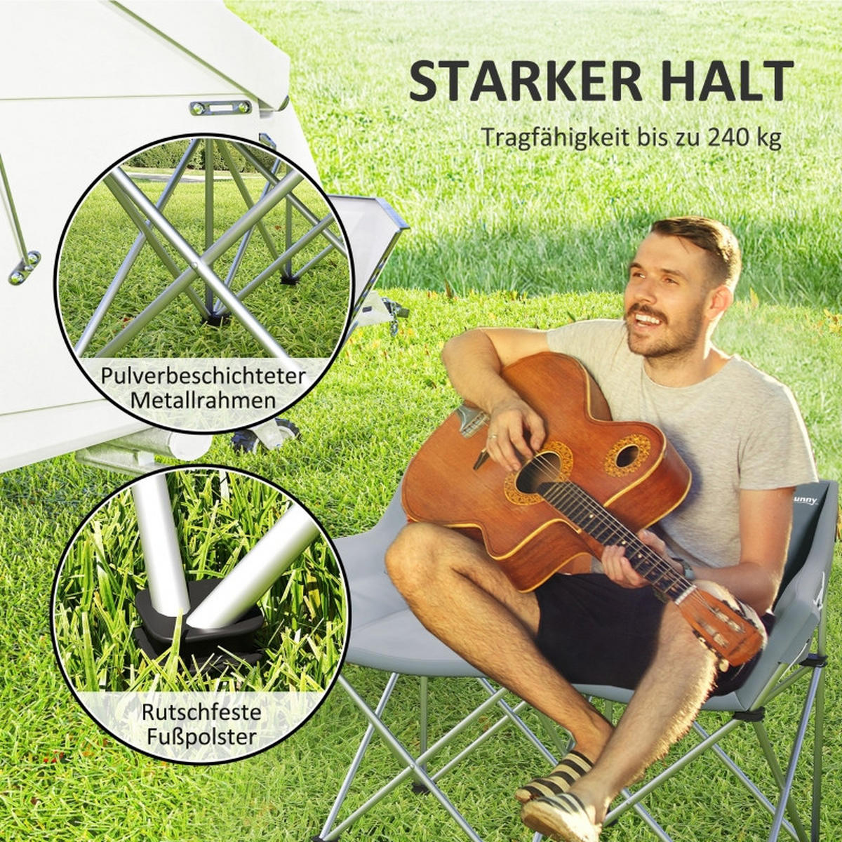 GARTENSTUHL aus Metall 120x57x95 cm in Grau mit Seitentaschen - Grau, Metall (120/95/57cm) - Modfu