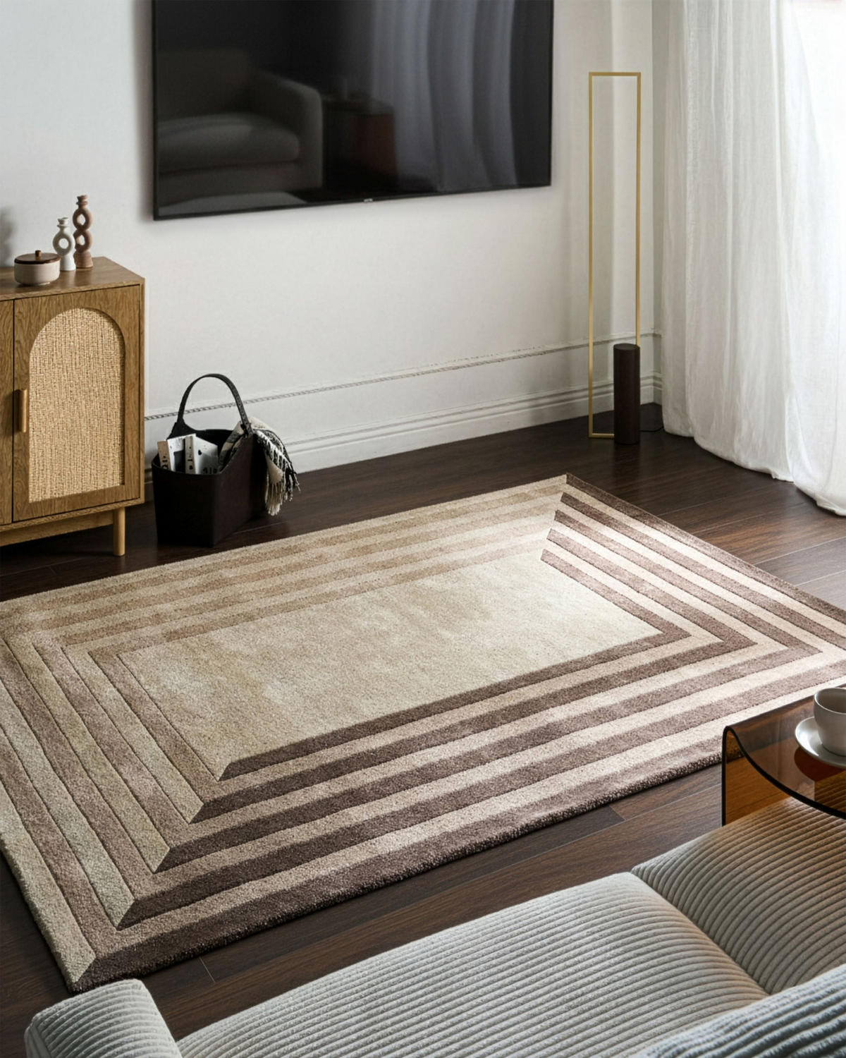 KOBEREC Béžový 160/230 cm Viskóza Sarai - béžová, textil (160/230cm) - Beliani