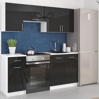 KÜCHENZEILE LECO 180 schwarz glanz - Schwarz Hochglanz, Holzwerkstoff (180/82/46cm) - roe furniture