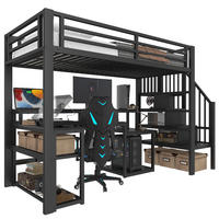HOCHBETT aus Metall und MDF 90x200 cm Schwarz mit LED, USB-Anschluss, Schreibtisch und Stauraum - Schwarz, Metall (90/200cm) - Modfu