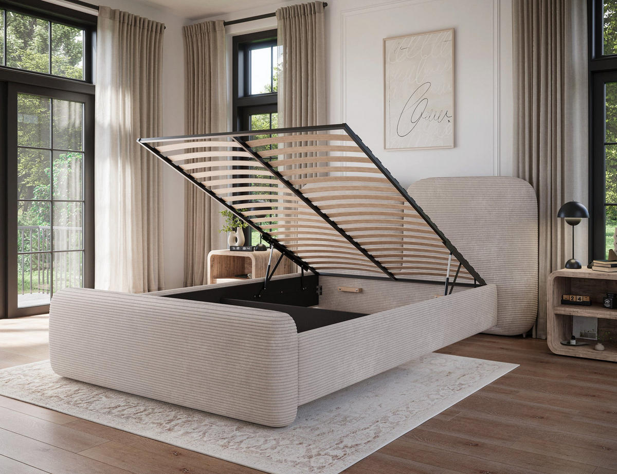 POLSTERBETT Ollival 140x200 cm mit Bettkasten und Metallrahmen – Modernes Designbett ohne Matratze - Beige, Kunststoff (140/200cm) - Wohnideebilder