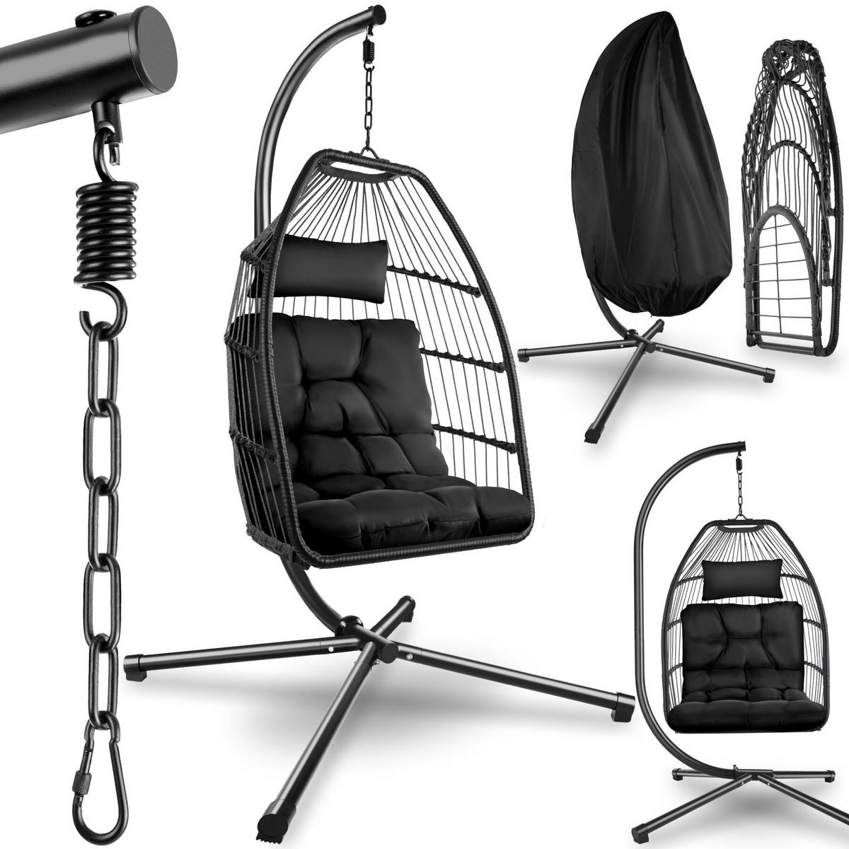 HÄNGESESSEL Ariane, inklusive Schutzhülle, 98 x 107 x 202 cm, schwarz - Schwarz, Kunststoff/Textil (98/202/107cm) - tectake