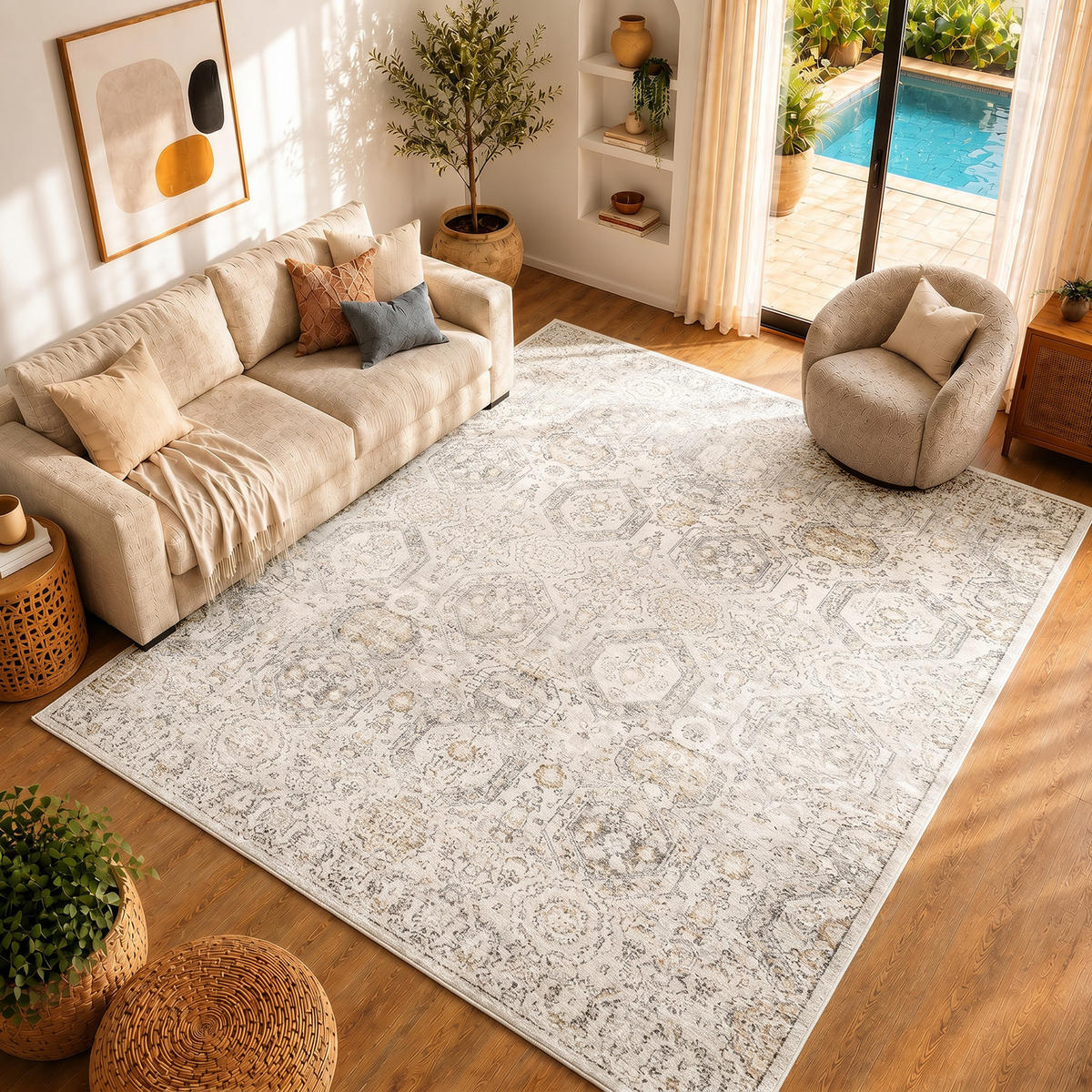 VINTAGE-TEPPICH Lotus 160/220 cm Beige - Beige, Textil (160/220cm) - LIVABLISS