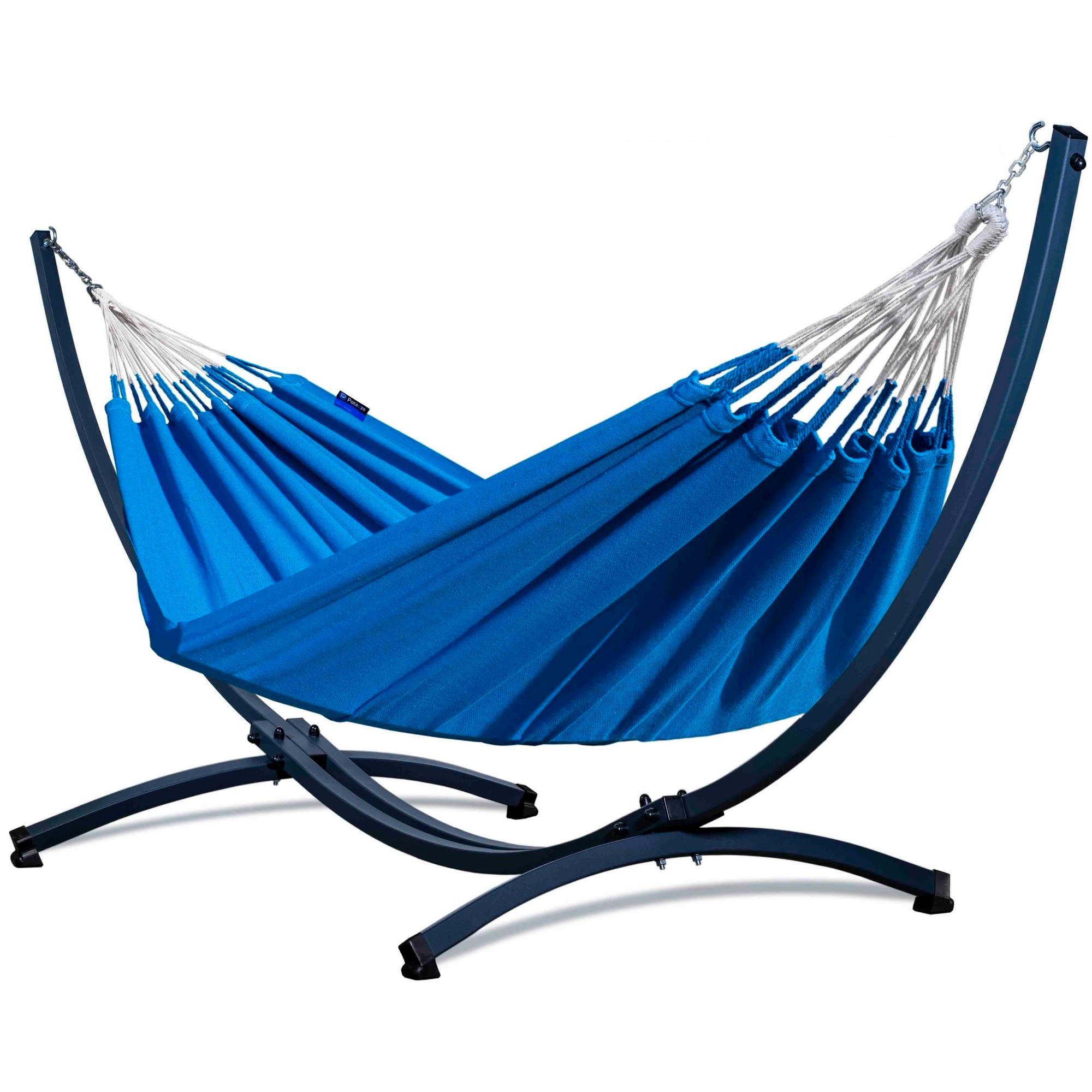 HÄNGEMATTE mit Gestell, 2 Personen, XL, 140 kg, Metall, Medelin Blau, einfache Montage - Blau, Metall (370/130/120cm) - Potenza
