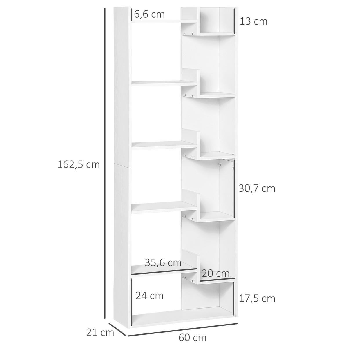 BÜCHERREGAL 60/21/162,5 cm Weiß - Weiß, Kunststoff (60/162.5/21cm)