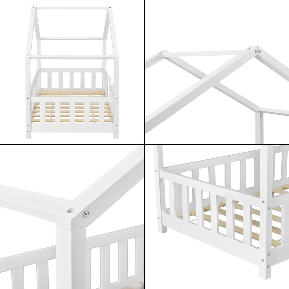 HAUSBETT Treviolo - Weiß, Holz (80/160cm) - [en.casa]