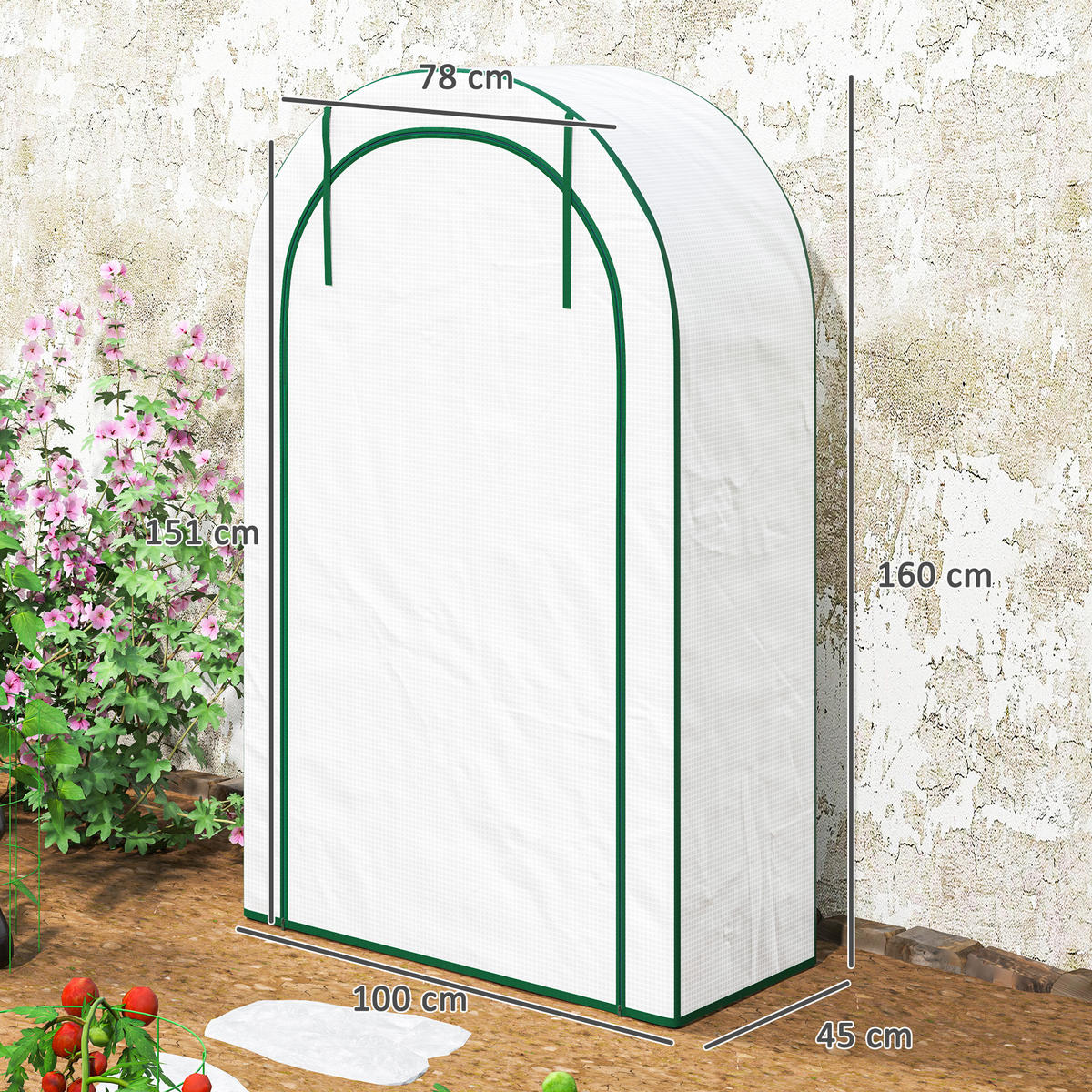 GEWÄCHSHAUS, 100L x 45B x 160H cm - Weiß, Kunststoff/Metall (45/160/100cm) - Outsunny