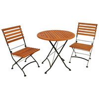 GARTENESSGRUPPE Bad Belzig - 3-teilig (2x Stuhl, 1x Tisch 75cm rund), Gestell Flachstahl schwarz, Latten Eukalyptusholz, FSC®-zertifiziert. - Schwarz, Metall - TPFGarden