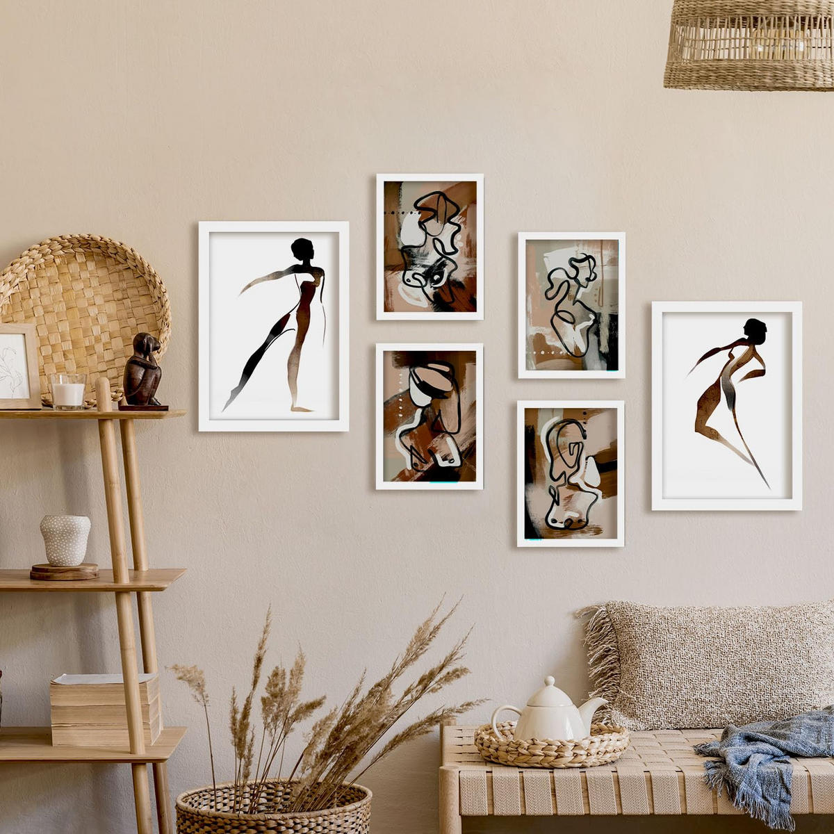 POSTER Set Mit 6 Weibliche Körpertugend Abstrakt Größe A3 & A4 Weißer Rahmen - Weiß, Papier (29.7/1cm) - Nacnic