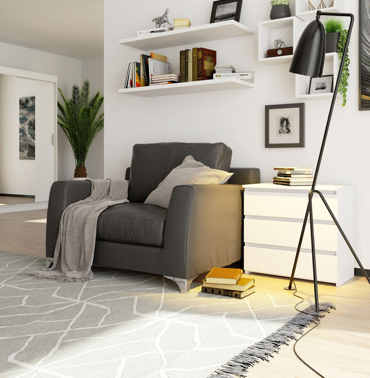 NACHTSCHRANK CL33, Weiß, 60x35x57 cm - Weiß, Holz (60/57/35cm) - Milordbikes