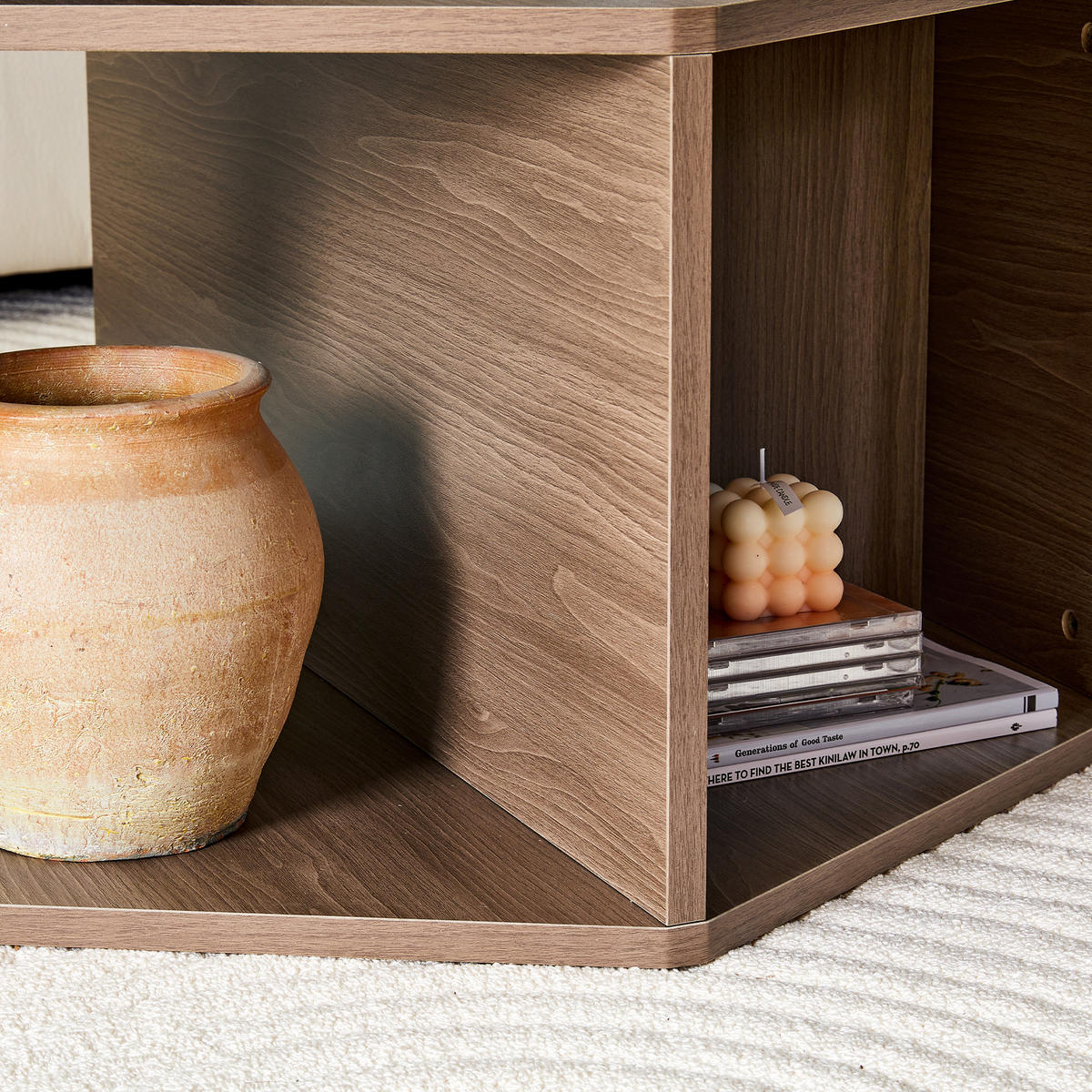 COUCHTISCH 79/69,4/40 cm Tiefes Pfirsichfarben mit Zylindrischen Beinen aus MDF - Braun, Holzwerkstoff (79/69.4/48cm) - OKWISH