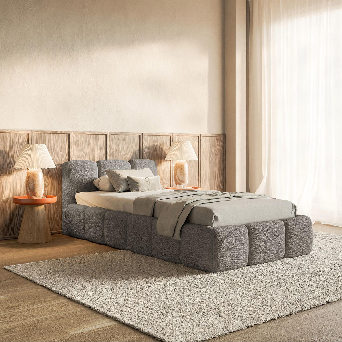 POLSTERBETT Cloudy Low Grau Bouclé, 90x200 cm - Schwarz/Grau, Kunststoff/Textil (90/200cm) - Selsey