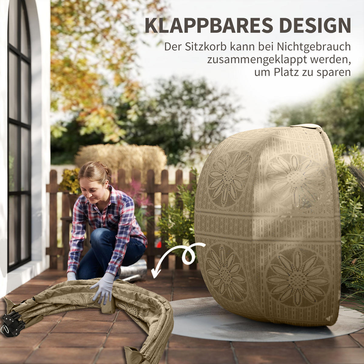 ZÁVĚSNÉ KŘESLO, ocel, polyester, černá - černá/písková barva, kov/plast (126/172/132cm) - Outsunny