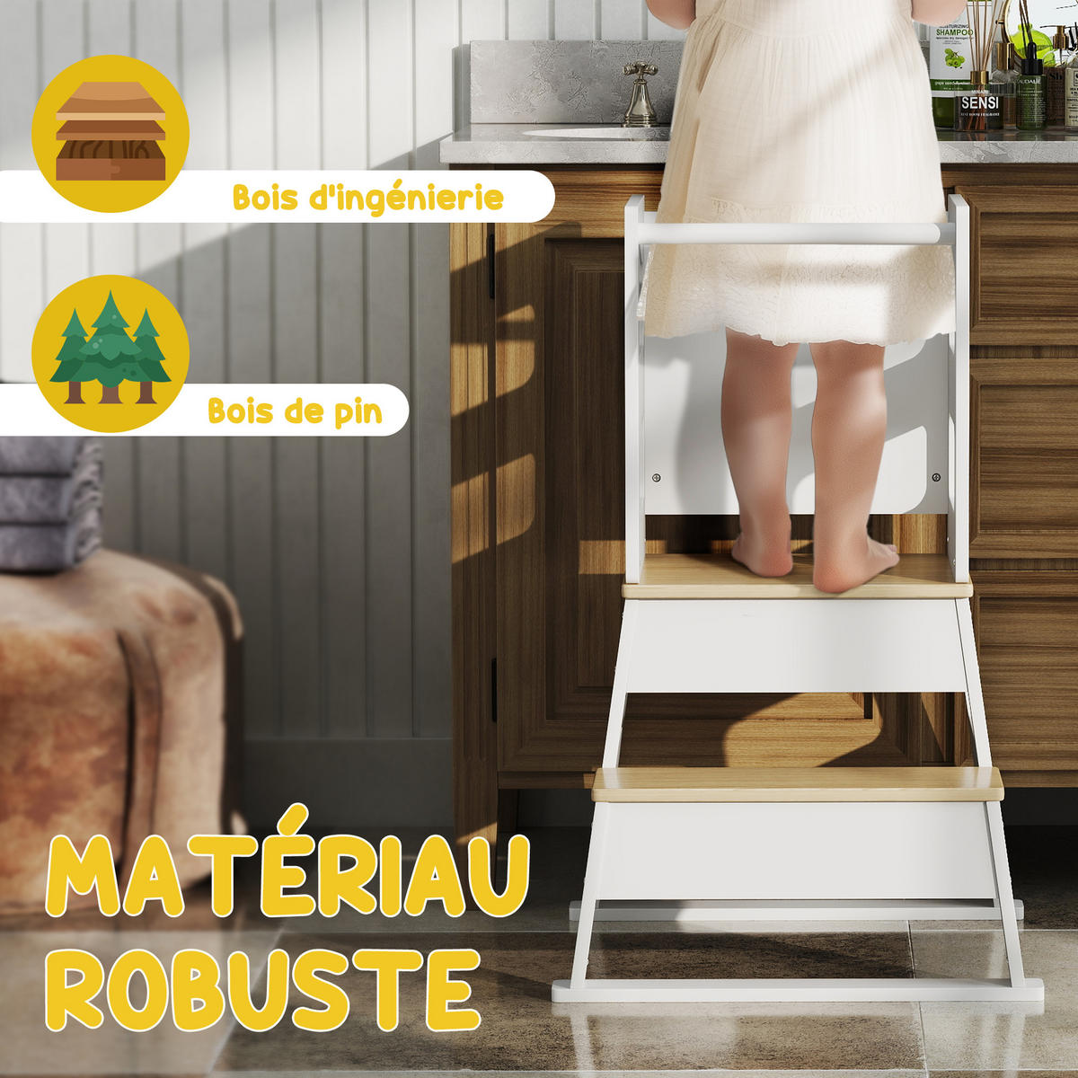 LERNTURM DE-17253 mit Tafel & trapezförmiger Sicherheitsstruktur Weiß - Weiß, Naturmaterialien (52.5/87.5/55cm) - ComfortXL
