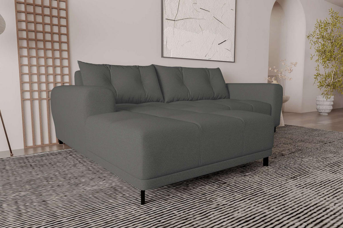 ECKSOFA Massimo Strukturstoff Anthrazit inkl. Schlaffunktion Links - Anthrazit/Schwarz, Textil/Metall (246/177cm) - 99rooms