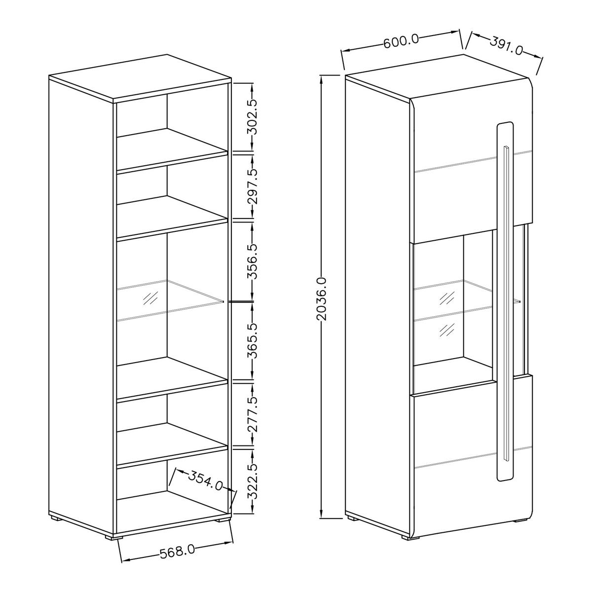 VITRINE in Weiß - Weiß, Holzwerkstoff (60/204/39cm) - MASSENO