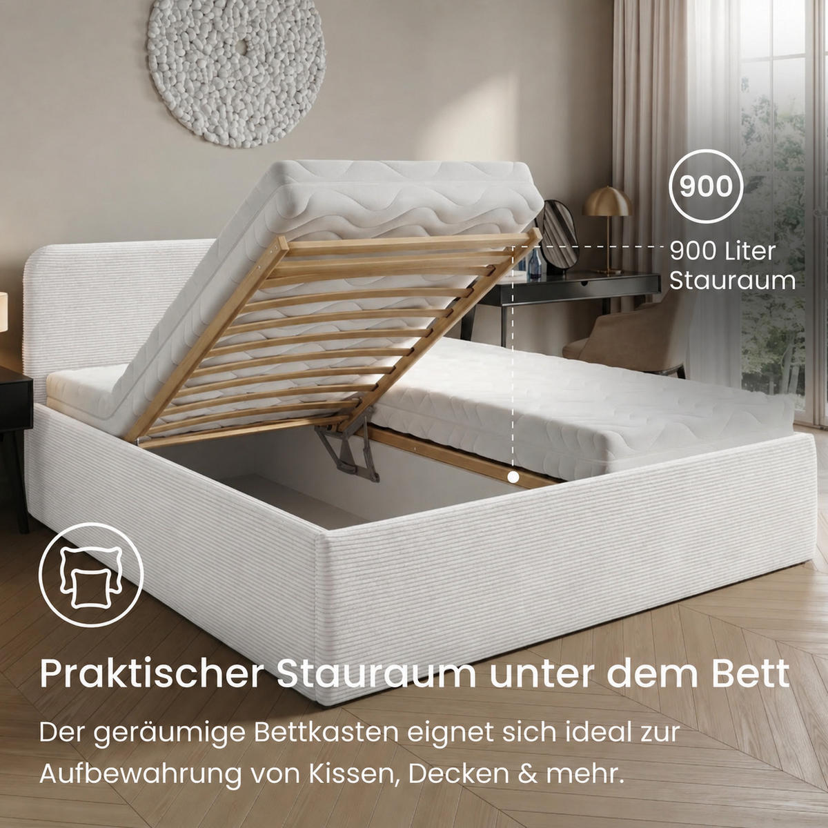 POLSTERBETT mit Bonnell-Matratze 180x200 cm in Weiß - Weiß, Holzwerkstoff/Textil (180/200cm) - Home Collective