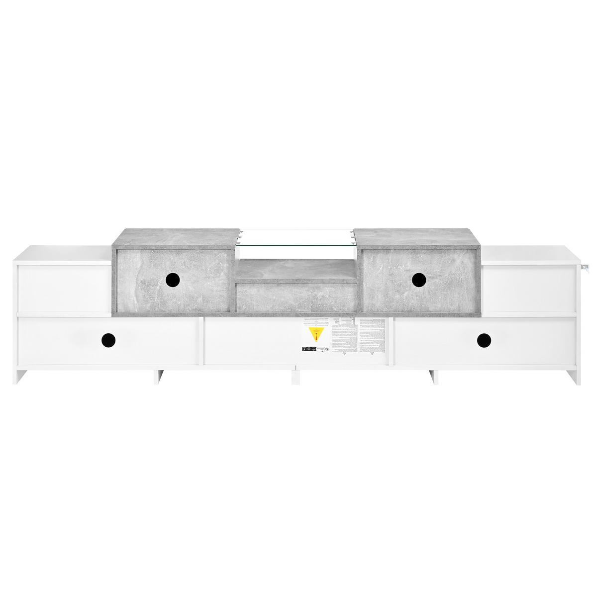 LOWBOARD DE-40154 mit Zementoptik und Glasablage Weiß - Weiß, Holzwerkstoff (200/48.5/33cm) - ComfortXL