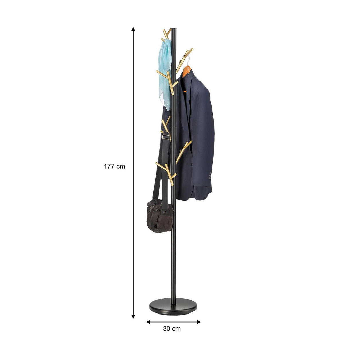 KLEIDERSTÄNDER ZENO - Goldfarben/Schwarz, Metall (30/177/30cm) - IDIMEX