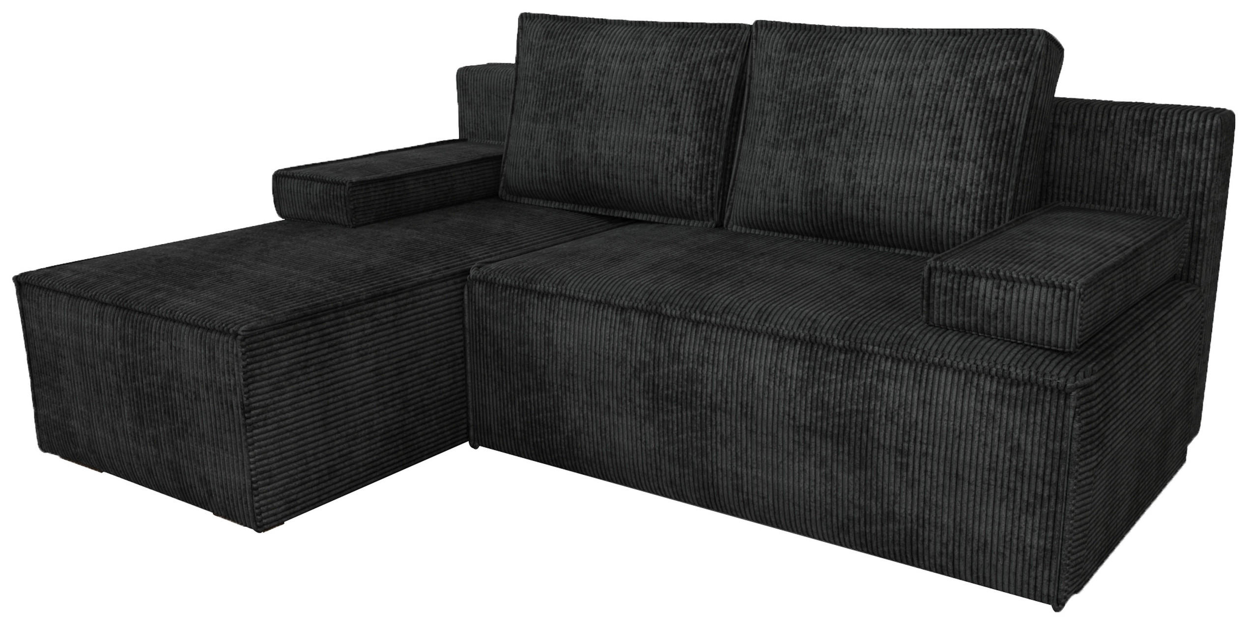ECKSOFA Caspar mit Schlaffunktion Schwarz Cord - Schwarz, Textil (200/141cm) - Bromarkt