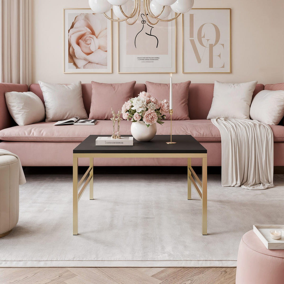 COUCHTISCH FORMA 70/70 cm Quadrat, Gold / Kaschmir - Kaschmir/Goldfarben, Metall (70/70/46cm) - Idohome