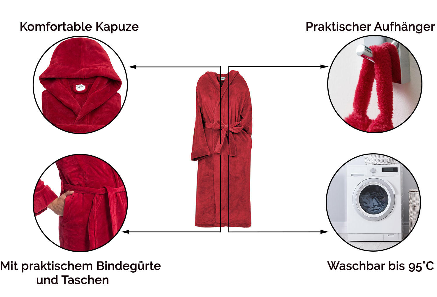 BADEMANTEL, S, 100% Polyester, Rot - Weinrot, Textil (Snull) - Zollner