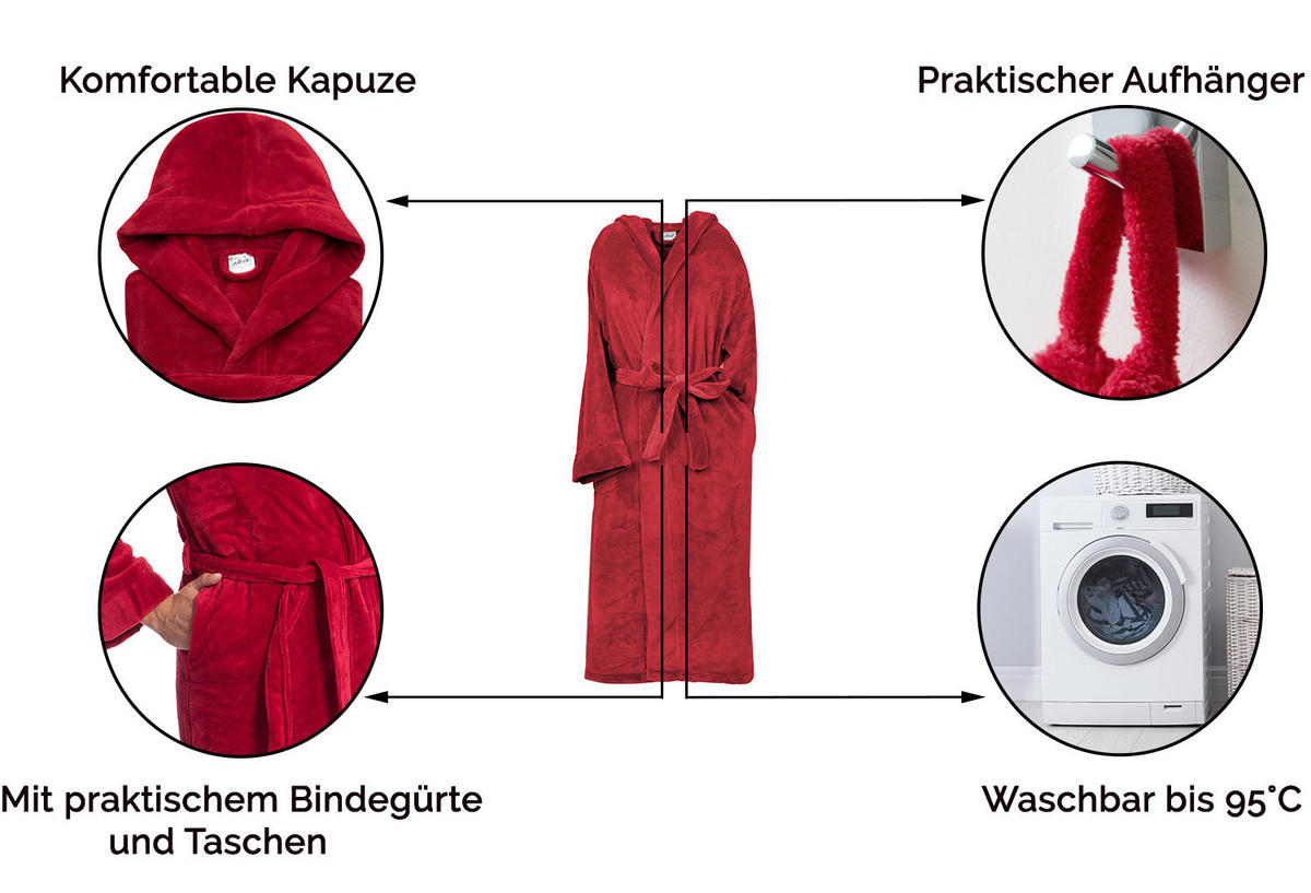 BADEMANTEL, XXL, 100% Polyester, Rot - Weinrot, Textil (XXLnull) - Zollner